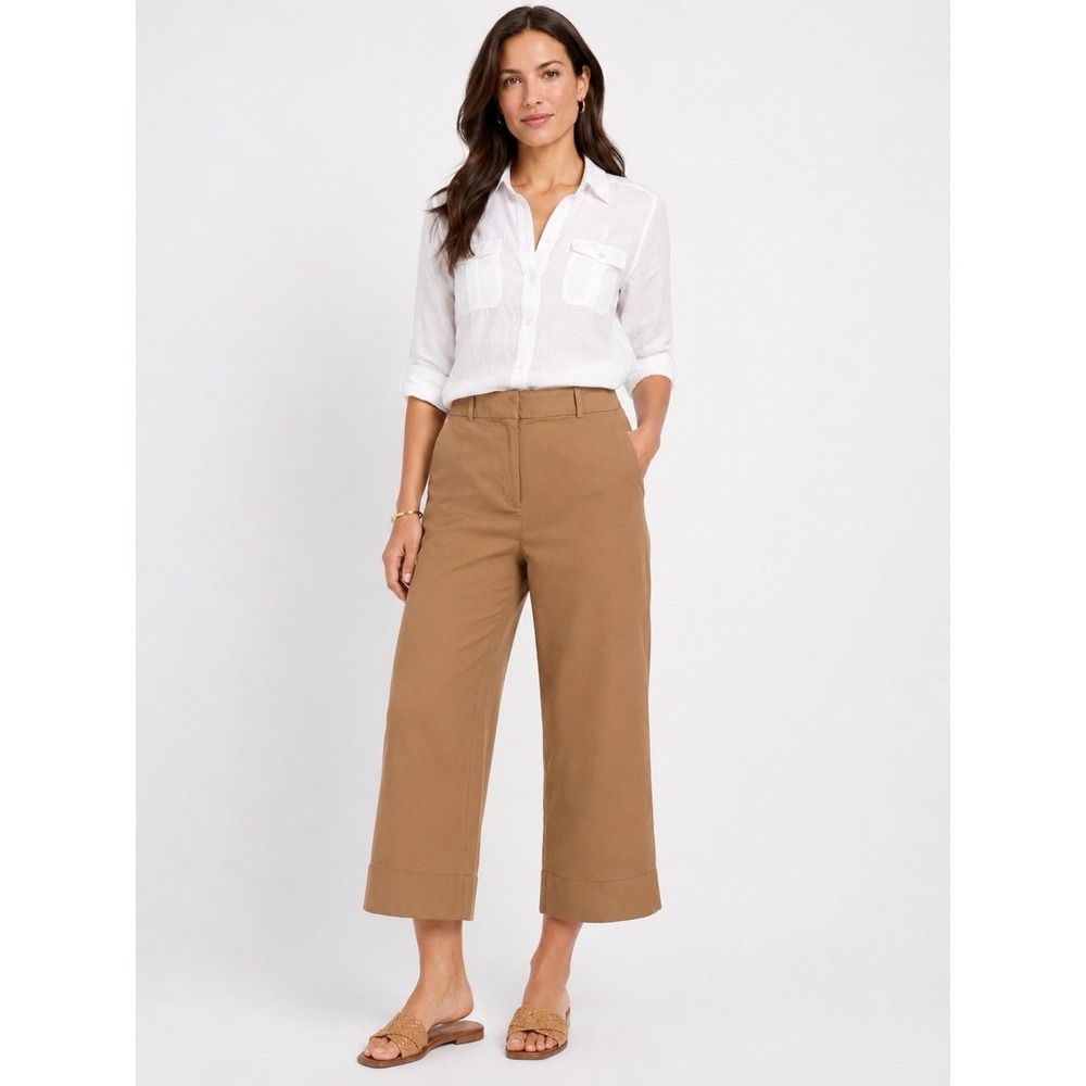 LOFT Wide Leg Crop Pants Size 8 Camel Tan Cropped Quiet Luxury Old Money Preppy